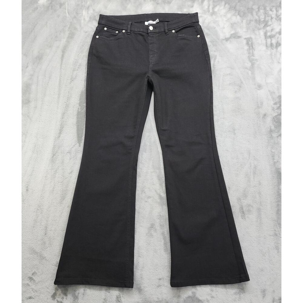 D&Co. Denim & Company Jeans Womens 14 Black High Rise Flare Leg Faux Zip Pull On